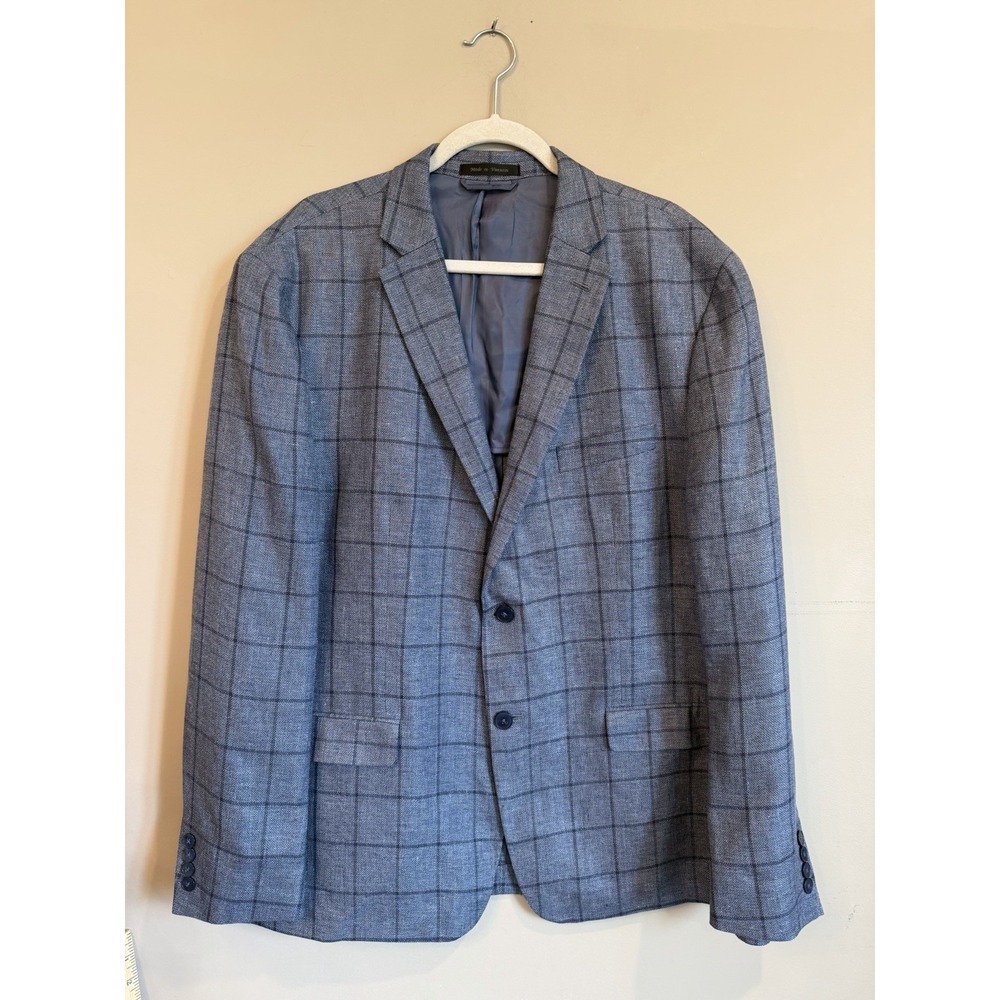 Lauren Ralph Lauren Blue Window Pane 100% Linen Blazer Size 48R